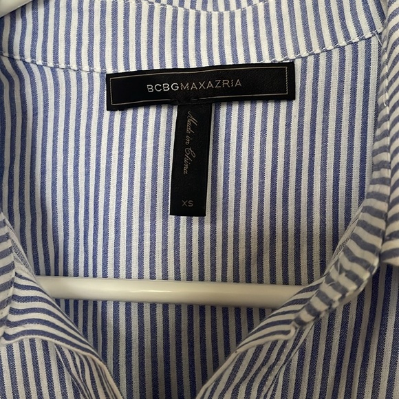 BCBGMaxAzria XS Cotton Blue Striped Cold Shoulder Dress - Picture 2 of 6